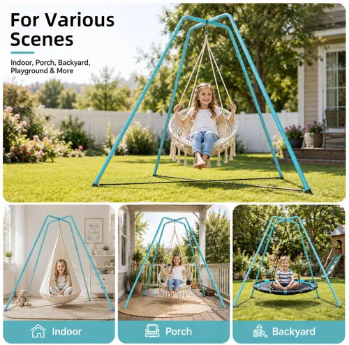 Miniatura 5 de Soporte de columpio para niños y adultos, marco de columpio resistente, soporta 330 libras, se adapta a la mayoría de columpios de platillos y Azul