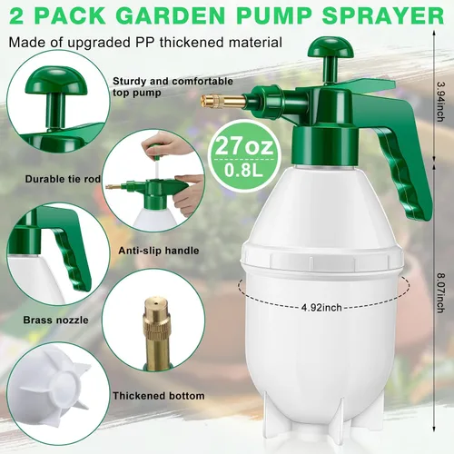 Miniatura 2 de Ziliny 2 botellas de pulverización de mano de 27 onzas, botellas de spray de jardín Mister, pulverizador de mano a presión para césped con boquilla
