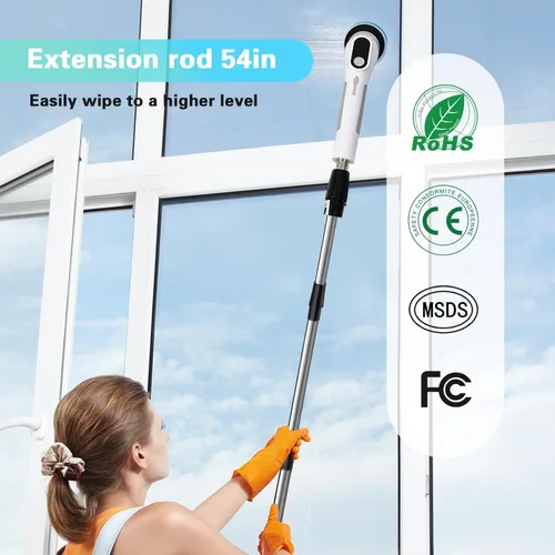 Miniatura 7 de Limpiador eléctrico giratorio, cepillo de limpieza de ducha inalámbrico impermeable con cabezales de cepillo reemplazables y mango de extensión