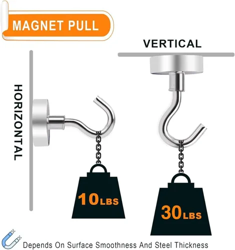 Miniatura 4 de MIKEDE N52 Ganchos magnéticos 6P 30Lbs Plata High Power Strong Magnetic Cruise Refrigerator Hooks for Hanging, Kitchen, Garage, Classroom, Beach