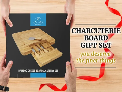 Miniatura 7 de Zulay Kitchen Juego de tablas de queso de bambú de alta calidad, juego de tablas de embutidos de bambú extra gruesas con juego de 4 cuchillos, tabla