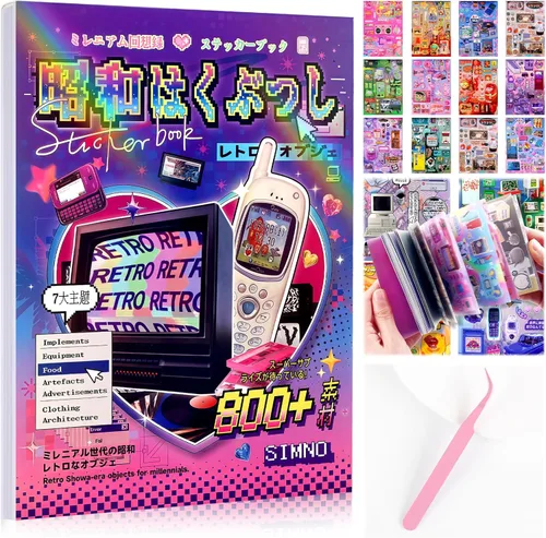 Miniatura 14 de Tmtains 45 hojas de calcomanías japonesas para álbumes de recortes, suministros de diario basura Heisei, más de 800 piezas de calcomanías coreanas