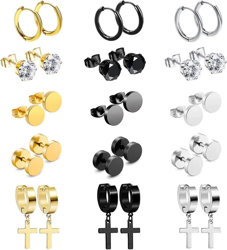 341518 pares de aretes para hombre, kit de aretes de acero inoxidable para hombres y mujeres, joyería de moda, aretes de aro colgantes de cruz,