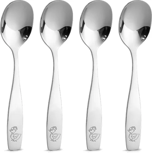 Miniatura 9 de Zulay Kitchen 4 utensilios para niños pequeños, juego de cubiertos de acero inoxidable para niños, tenedores y cucharas seguros para niños y niños