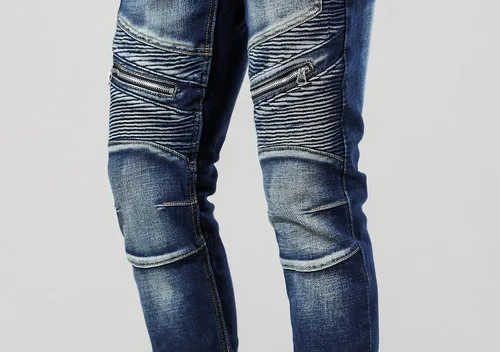 Miniatura 8 de Skinny Slim Fashion - Jeans elásticos de motociclista de Hip Hop con agujeros rectos rasgados.