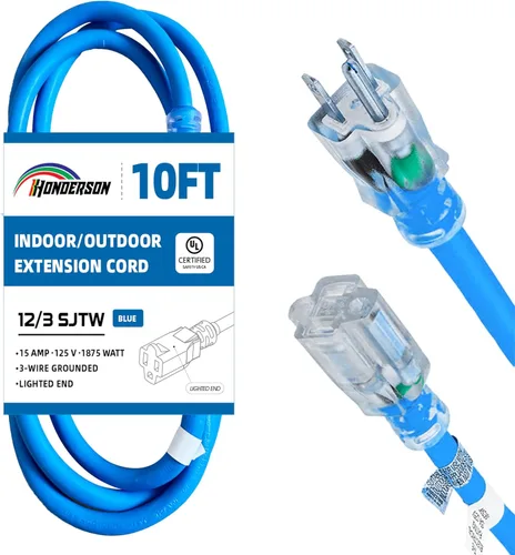 Miniatura 34 de Cable de extensión para interiores y exteriores, resistente a la intemperie con extremo iluminado, certificación UL, calibre 12, 20 pies, color Azul