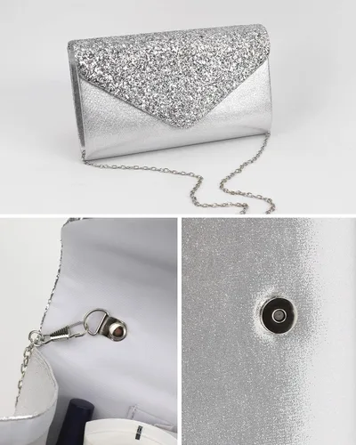 Miniatura 5 de Queena Bolso de mano de noche brillante con purpurina para mujer, bolso de mano con cadena para boda, fiesta, graduación, regalo para mamá, esposa
