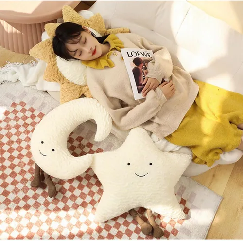 Miniatura 7 de Cómoda almohada de sol, estrellas, luna, cojín para sofá, precioso cojín (15.7 pulgadas, luna)