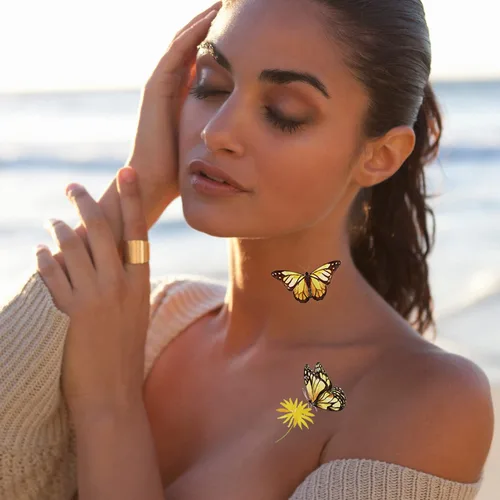 Miniatura 7 de Tatuajes de mariposa para niños y mujeres, 100 calcomanías temporales de mariposa coloridas e impermeables para recuerdos de fiesta, regalos, 100