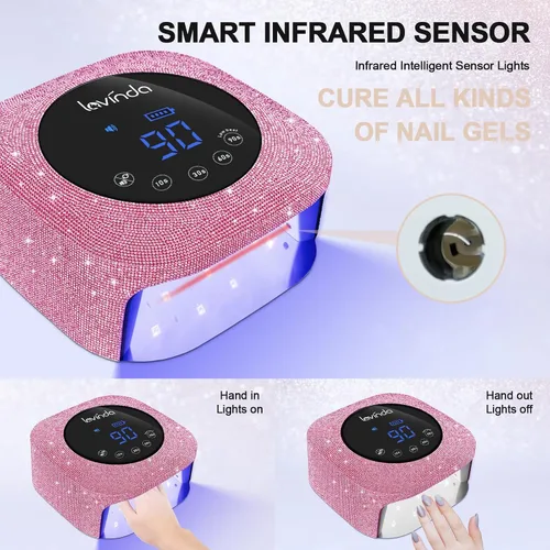 Miniatura 4 de Lavinda Lámpara de uñas UV de 54 W, lámpara de uñas LED UV inalámbrica para esmalte de uñas de gel y lima de uñas eléctrica de 35000 RPM para uñas