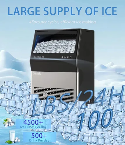 Miniatura 2 de Dessiz Máquina comercial para hacer hielo, 100 libras/24 horas, 45 piezas de acero inoxidable, máquina de hielo independiente para barra de fiesta