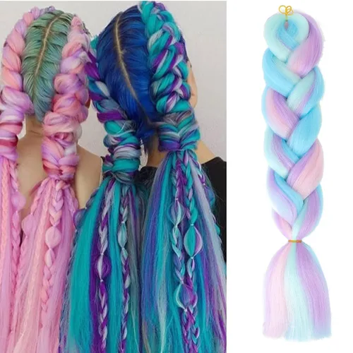 Miniatura 12 de Cabello trenzado de fibra sintética, tamaño jumbo, extensiones de cabello Kanekalon suave, color negro, (24 pulgadas, 3 piezas)