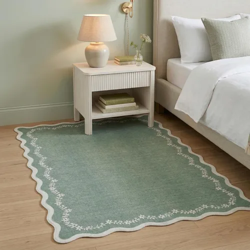 Miniatura 39 de GarveeHome Alfombra de entrada festoneada, 2 x 3, color azul sólido, lavable, alfombra floral para entrada interior, alfombra floral antideslizante