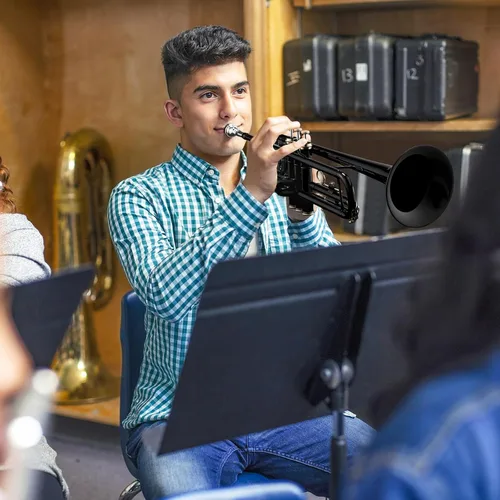 Miniatura 7 de Vangoa Bb Trompeta de latón estándar negro instrumento de trompeta para estudiantes, orquesta de banda escolar, adultos, niños, principiantes