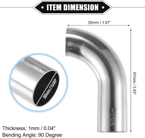 Miniatura 6 de Tubo de tubo de codo curvado, 1 pulgada de diámetro exterior, 3.43 pulgadas, 1.97 pulgadas, pierna de 90 grados, tubo de escape intercooler de aire