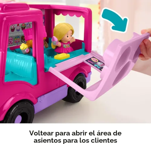 Miniatura 4 de Fisher-Price Little People Barbie Camion de Cupcakes Musical - Juego de juguete con 9 piezas para juego de simulación para niños de 18+ meses
