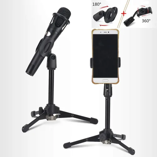 Miniatura 5 de Trípode plegable Soporte de micrófono de escritorio incluye clip de micrófono Clip de teléfono