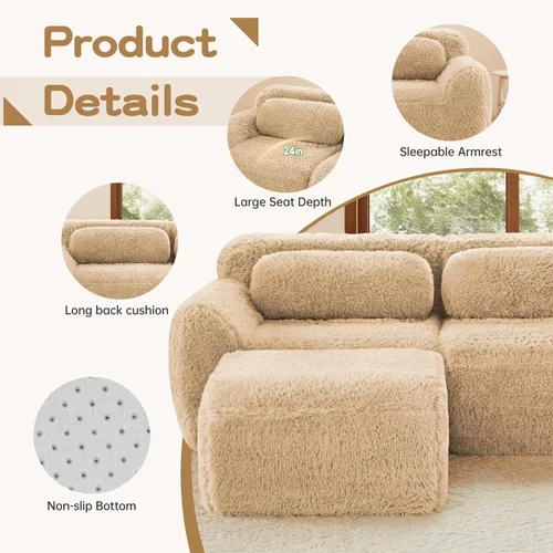 Miniatura 8 de Sofás seccionales modulares sin armazón de 80" para sala de estar, juego de sofá de asiento profundo comprimido de 2 plazas, no requiere montaje