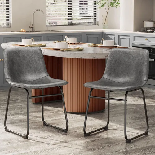 REONEY Juego de 2 sillas de comedor, sillas de comedor de piel sintética sin brazos con respaldo, silla moderna de cocina comedor de 18 pulgadas con