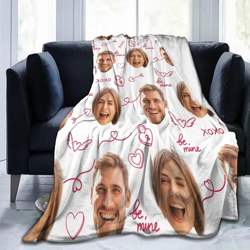 Miniatura 5 de Manta de fotos personalizada para parejas, 30 x 40 pulgadas, divertida manta de franela de forro polar suave con patrón de corazón sin costuras