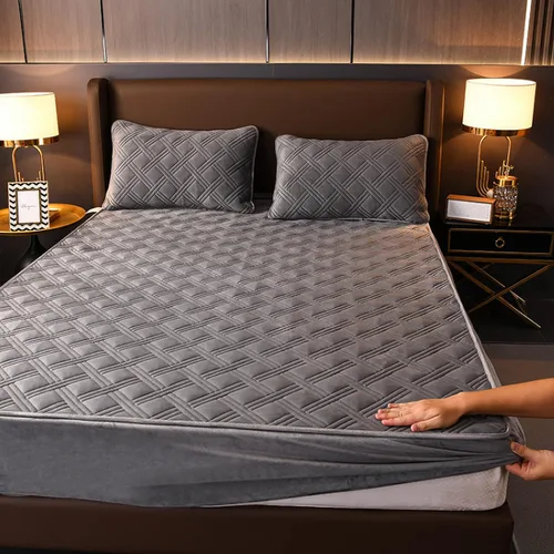 Miniatura 9 de Sábana de cama de calidad de hotel, funda protectora de colchón de terciopelo cristalino grueso cálido de color puro para camas individuales, Azul