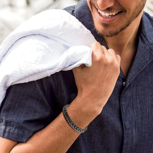 Miniatura 3 de murtoo Pulsera de cuero y acero, cadena de acero inoxidable y pulseras de cuero para hombre, Sin gemas.