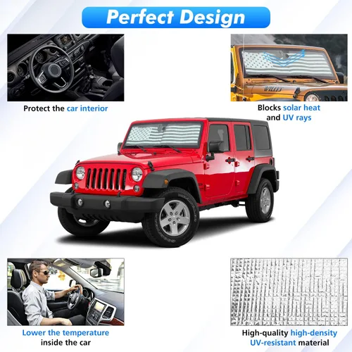 Miniatura 4 de Jimen Compatible con Jeep Wrangler TJ JK JKU 1997-2018, bandera de Estados Unidos de América, parasol para ventana de automóvil
