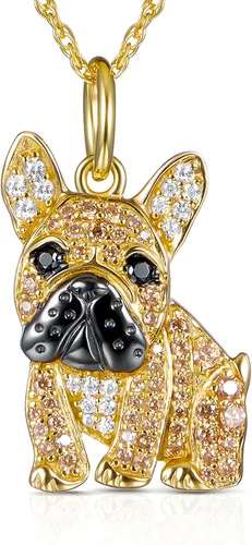 SCAMPER & CO Collar con colgante de raza de perro para mujeres y niñas, con piedras preciosas auténticas y circonita cúbica, regalo de joyería de