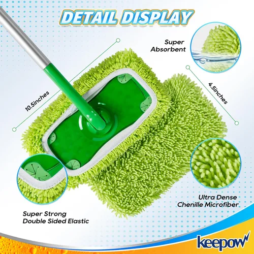Miniatura 3 de KEEPOW Paños de barrido en seco reutilizables compatibles con Swiffer Sweeper, paños de trapeado húmedos lavables, almohadillas de trapeador