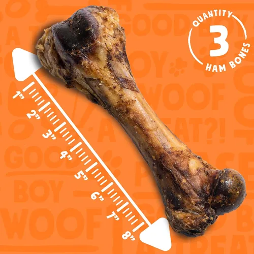 Miniatura 5 de Huesos de fémur de cerdo de 8 pulgadas para perros (paquete de 3), huesos grandes para perros grandes, jamón gourmet de carne de res