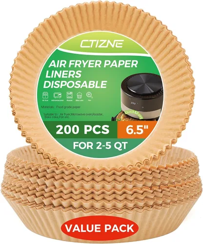 Ctizne Revestimientos desechables para freidora de aire, 200 piezas de papel pergamino redondo de 6.5 pulgadas para hornear asar, antiadherentes a