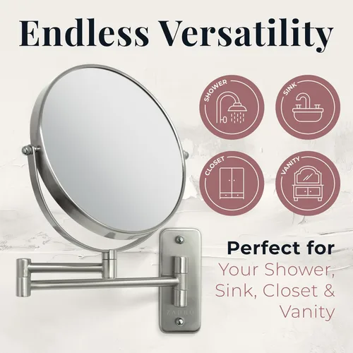 Miniatura 4 de Zadro Espejo de maquillaje para montar en la pared con aumento, espejo plegable de brazo extensible, espejo de tocador para ducha de pared, espejo
