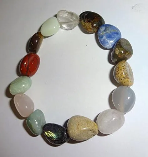 Miniatura 6 de 1 pulsera elástica con cuentas de pepita de cristal caído de calidad #2 estilo chakras mixto de 0.157-0.315 in