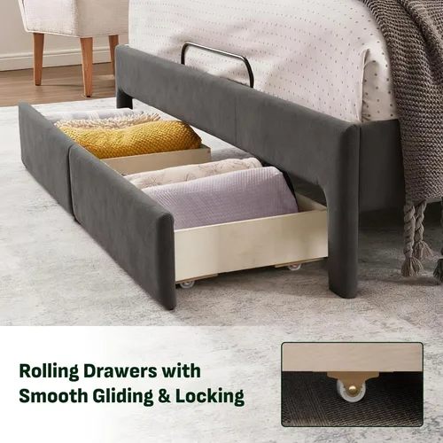 Miniatura 4 de Estructura de cama Queen todo en uno ajustable de Softa con cabecera tapizada y 2 cajones de almacenamiento, cama eléctrica con control remoto