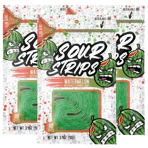 Miniatura 10 de Sour Strips Sour Candy Belts, Appleberry, bolsas de dulces resellables, 3.4 onzas (paquete de 3)