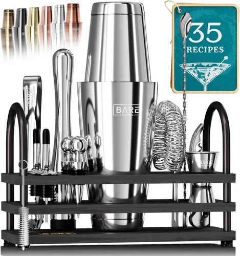 Miniatura 14 de BARE BARREL Mixology Bartender Kit Bar Set Juego de coctelera de 14 piezas Herramientas de mezcla de Martini Barware para el hogar 35 tarjetas