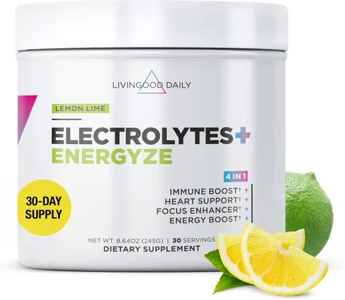 Miniatura 9 de Livingood Daily Electrolitos en polvo limonada de fresa, 30 porciones, polvo de hidratación 4 en 1 con vitamina C, taurina, D ribosa y FOS, mezcla