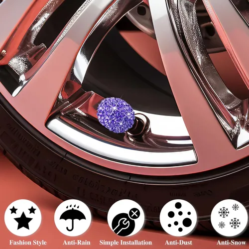 Miniatura 5 de 4 tapas de válvula de vástago de neumático con diamantes de cristal brillante, a prueba de polvo, tapas universales para válvulas de neumáticos