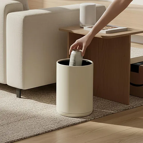 Miniatura 6 de Cubo de basura pequeño de 8 litros/2.1 galones para cuarto de servicio, cubo de basura blanco grande abierto con doble barril para dormitorio