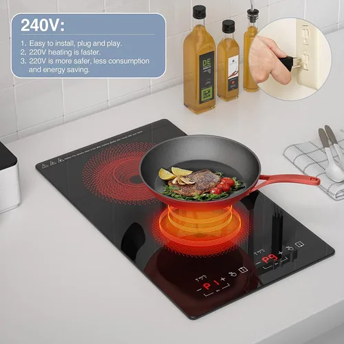 Miniatura 4 de Placa de cocina eléctrica, 2 quemadores, estufa eléctrica de 3000 W, enchufe de 12 pulgadas, encimera de quemador de 220 a 240 V y 9 niveles