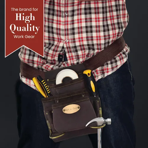 Miniatura 7 de Style n Craft Bolsa de herramientas y uñas de carpintero de 10 bolsillos, bolsa de herramientas de cuero resistente, bolsa de cuero de grano Marrón