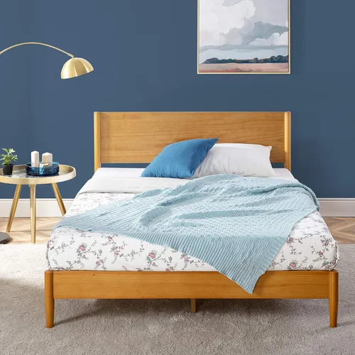 Miniatura 8 de Zinus Allen Marco de cama de plataforma de madera de mediados de siglo, base de madera maciza, soporte de listones de madera, no necesita somier