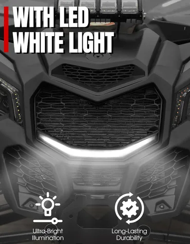 Miniatura 5 de A & UTV PRO X3 Parachoques delantero de malla, rejilla de malla frontal con barra de luces LED, protector de radiador para Can-Am Maverick X3 Max X