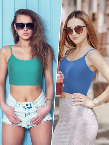 Miniatura 5 de 8 piezas Crop Cami Top para las mujeres correa de espagueti sin mangas camiseta Racerback Tops para deportes Yoga Día de San Valentín
