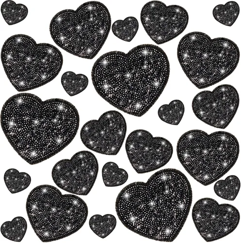 Daifunli 24 parches para planchar con corazón de lentejuelas en 4 tamaños, parches decorativos bordados brillantes para ropa, bolsas, chaquetas,