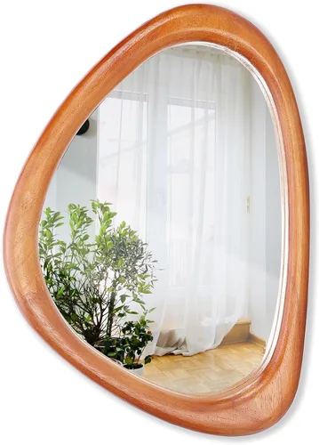 Miniatura 11 de MAGFLERUM Espejo de pared irregular, espejos de madera asimétrica de 15 x 10 pulgadas, espejo de pared pequeño, para colgar vertical y Nogal negro
