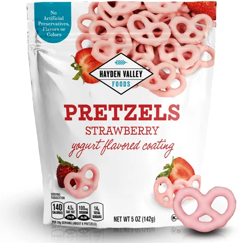 Miniatura 33 de Hayden Valley Foods Pretzels cubiertos con sabor a yogur de arándanos Bolsas de 5 onzas (paquete de 3) Sin sabores artificiales, conservantes