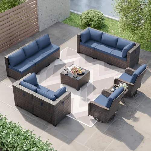 Miniatura 41 de Kurapika juego de muebles de patio 4 piezas de mimbre al aire libre, sillas de ratán, juego informal con mesa de café, juego de bistró con mecedora