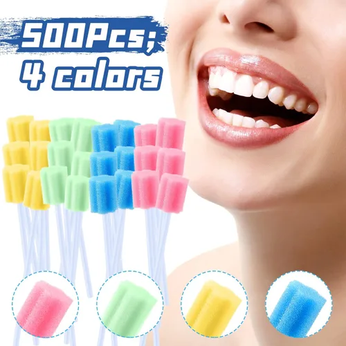 Miniatura 4 de TrelaCo 500 piezas de hisopos de algodón desechables a granel, esponjas multicolor envueltas individualmente para adultos mayores, limpieza bucal