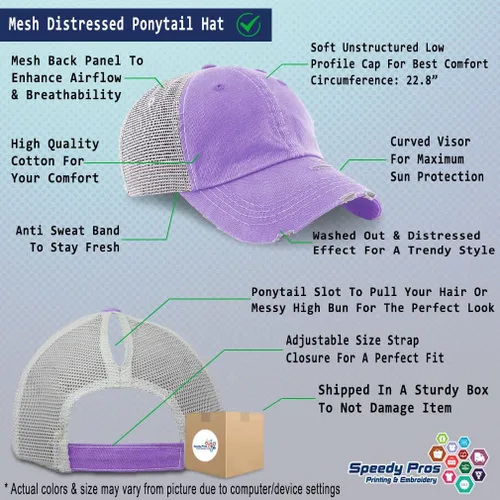 Miniatura 2 de Custom Womens Ponytail Cap Abaco Barb Horses Breed Cotton Pony Distressed Trucker Hat